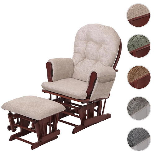 Mendler Fauteuil relax HWC-C76, fauteuil à bascule Fauteuil à bascule avec pouf Tissu/Textile chenille (465g/m²) ~ crème, piètement foncé