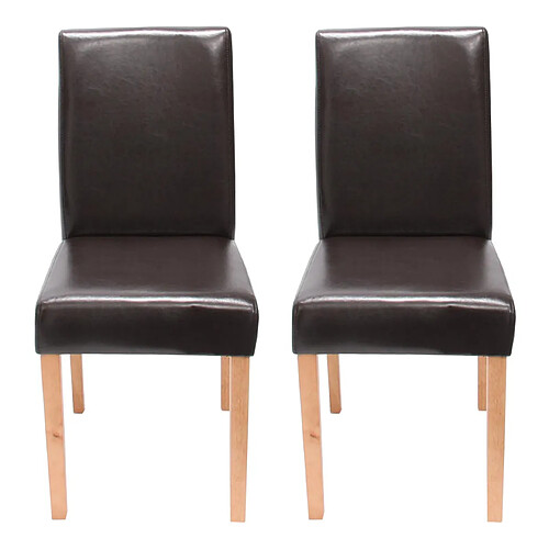 Mendler Lot de 2 chaises de séjour Littau ~ simili-cuir, marron, pieds clairs