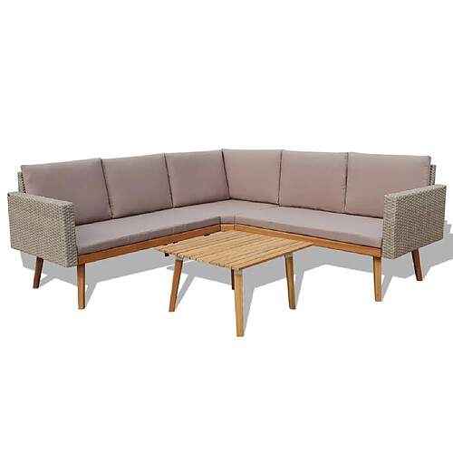 Maison Chic Salon de jardin 4 pcs + coussins - Mobilier/Meubles de jardin - Table et chaises d'extérieur Résine tressée Gris -MN78907