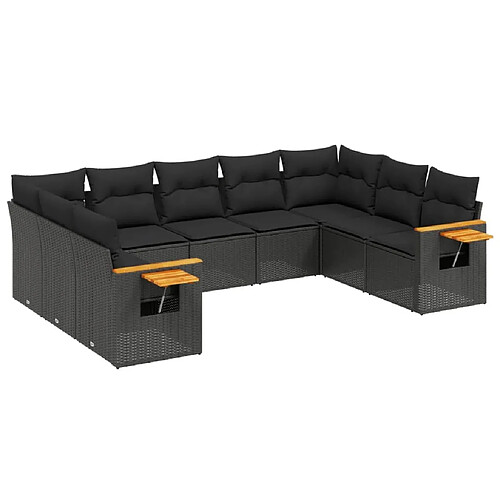 Maison Chic Salon de jardin 9 pcs avec coussins | Ensemble de Table et chaises | Mobilier d'Extérieur noir résine tressée -GKD23480