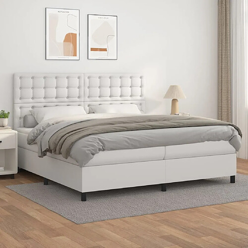 Maison Chic Lit Adulte - Lit simple Lit à sommier tapissier avec matelas moelleux - Meuble de Chambre Blanc 200x200cm Similicuir -MN21429