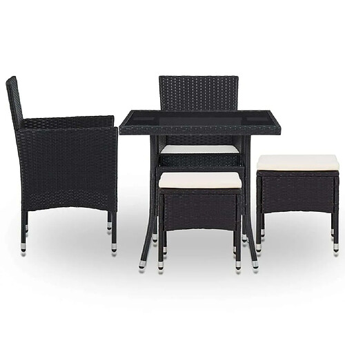 Maison Chic Mobilier à dîner 5 pcs de jardin - Ensemble table et chaises d'extérieur - Salon/Mobilier de jardin classique Noir Résine tressée et verre -MN42815