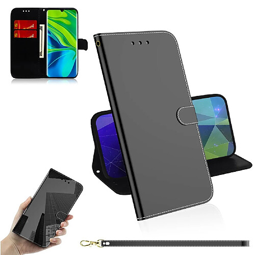 Etui en PU surface miroir avec support noir pour votre Xiaomi Mi 10/Mi 10 Pro