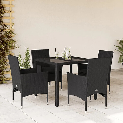 vidaXL Ensemble à manger de jardin et coussins 5 pcs noir rotin verre