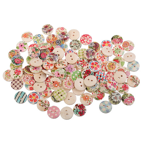 100 Pièces Couleur Mixte Dessin Rond Boutons En Bois Pour Coudre Bricolage Artisanat Décor G