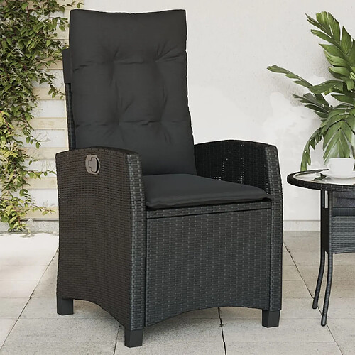 vidaXL Chaise inclinable de jardin avec coussins noir résine tressée