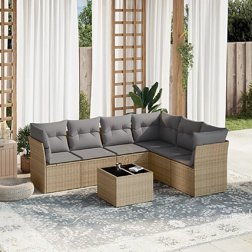 vidaXL Salon de jardin avec coussins 7 pcs beige résine tressée