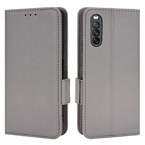 Etui en PU texture litchi gris pour votre Sony Xperia 10 III 5G/Xperia 10 III Lite