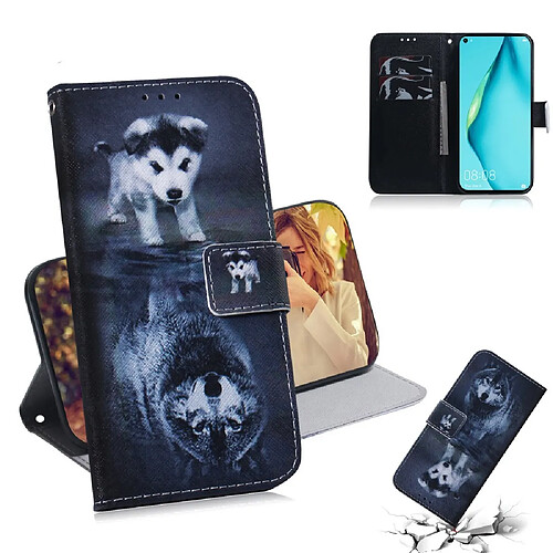 Etui en PU impression de motifs chien et reflet dans l'eau pour votre Huawei P40 lite/Nova 7i/Nova 6 SE