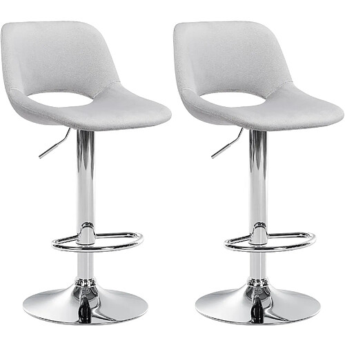 Decoshop26 Tabourets de bar chaises haute x2 avec repose-pieds en velours gris clair piètement métallique chromé 10_0004075