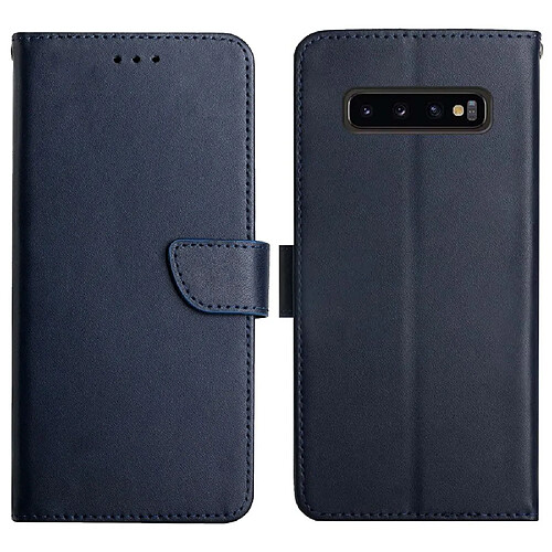 Etui en cuir véritable texture nappa, fermeture magnétique bleu pour votre Samsung Galaxy S10 Plus