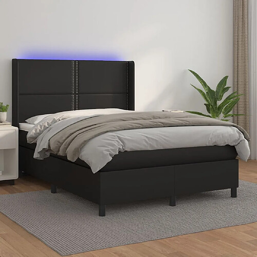 vidaXL Sommier à lattes de lit matelas LED Noir 140x190cm Similicuir