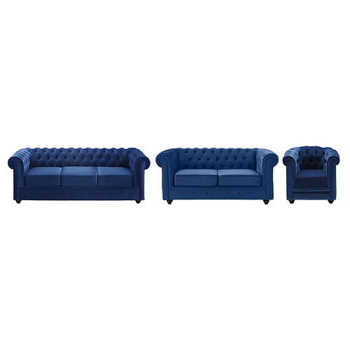 Vente-Unique Canapés 3 places 2 places et un fauteuil CHESTERFIELD - Velours bleu roi