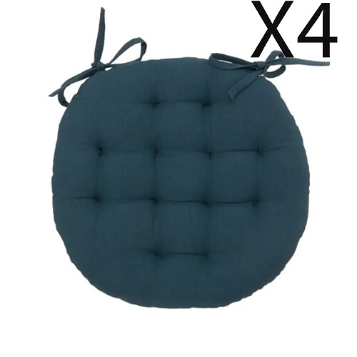 Pegane Lot de 4 coussins de chaise rond, coussins d'assise en coton coloris bleu foncé - Diamètre 38 x Hauteur 5 cm