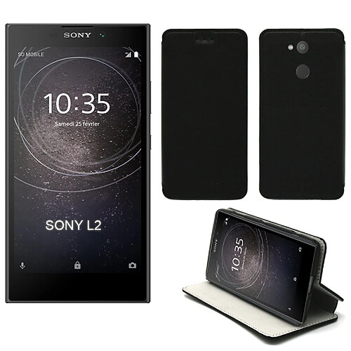 Sony L2 4G : Etui noir Slim Style Cuir avec stand - Housse noire coque anti choc de protection smartphone pour Sony L 2 smartphone 2018 - Accessoires pochette case XEPTIO