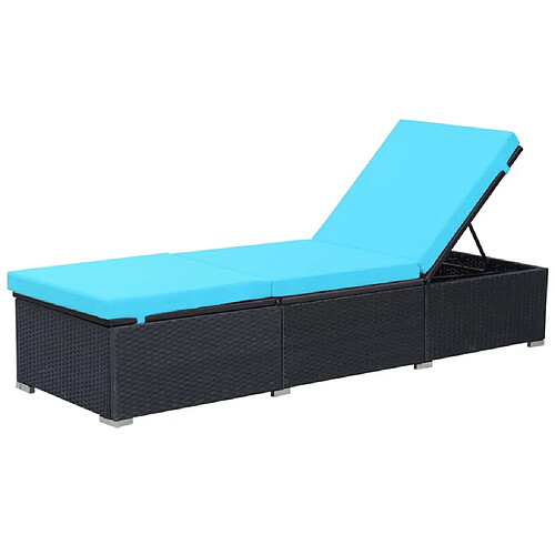 Helloshop26 Transat chaise longue bain de soleil lit de jardin terrasse meuble d'extérieur avec coussin résine tressée noir 02_0012528