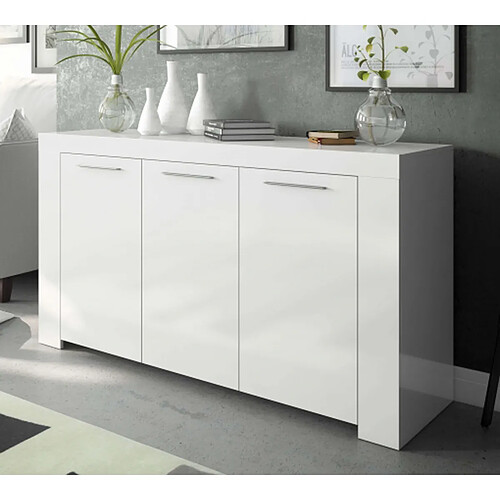 Buffet avec 3 portes décor blanc Artic -144 x 80 x 42 cm -PEGANE-