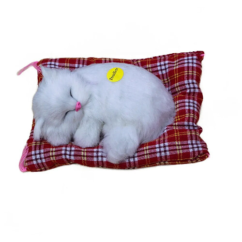 Universal Poupée simulée peluche chat dormant, peluche de la vie réelle avec jouet sonore enfant (blanc)