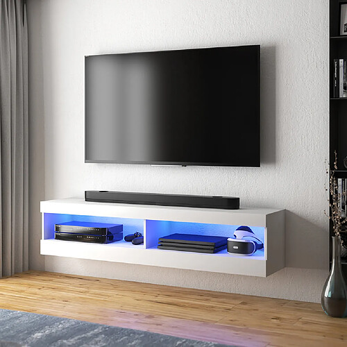 Selsey Meuble tv - VIANSOLA - 100 cm - blanc mat / blanc brillant - éclairage LED