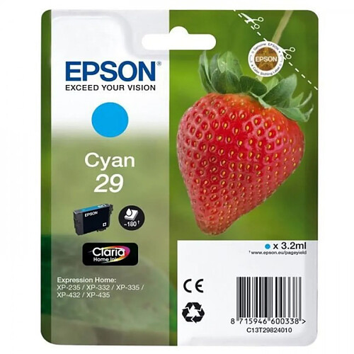 Cartouche d'Encre - Imprimante EPSON T2982 cyan - Fraise (C13T29824012)