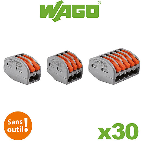 Wago - Panaché de 30 Bornes de connexion automatique 2, 3 et 5 entrées Blibox S222 WAGO