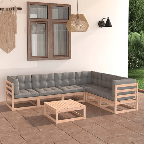 vidaXL Salon de jardin 7 pcs avec coussins Bois de pin massif