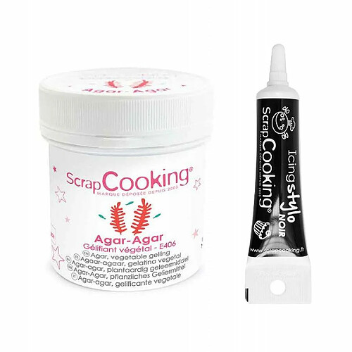 Scrapcooking Agar-agar en poudre 35 g + Stylo de glaçage noir