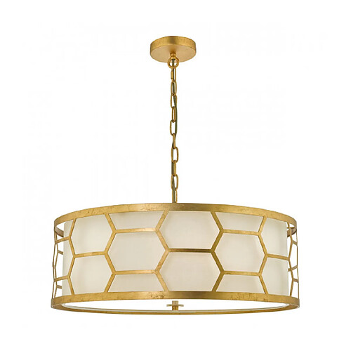 Luminaire Center Suspension Epstein Verre givré blanc,Feuille d'or 4 ampoules 22cm