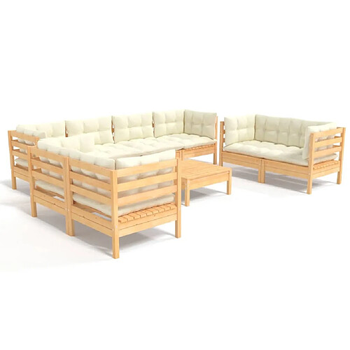 Maison Chic Salon de jardin 9 pcs + coussins - Mobilier/Meubles de jardin - Table et chaises d'extérieur crème bois de pin massif -MN60707