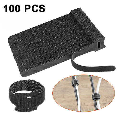 100 attaches de câble Velcro, rangement de fils et de câbles, sangles auto-adhésives fixes, réutilisables