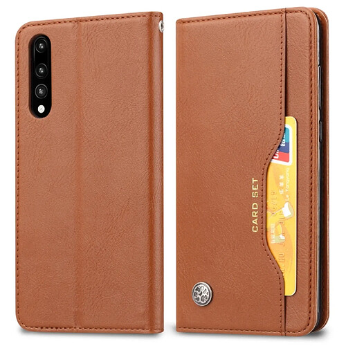 Wewoo Housse Coque Étui en cuir Flip à texture de peau horizontale pour Huawei P20 Proavec cadre photo et supportemplacements cartes et porte-monnaie Marron