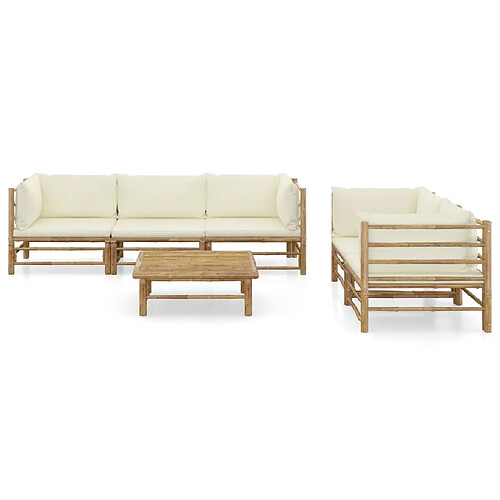 Maison Chic Salon de jardin 6 pcs + coussins - Mobilier/Meubles de jardin - Table et chaises d'extérieur blanc crème Bambou -MN64766