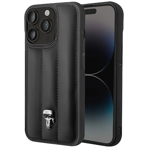 Karl Lagerfeld Coque pour iPhone 14 Pro Dos Cuir Vegan Matelassé Bords Rehaussés Noir