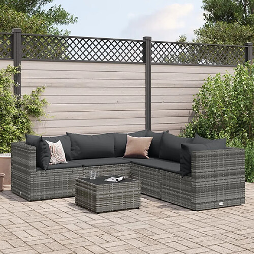 vidaXL Salon de jardin 6 pcs avec coussins Gris Résine tressée