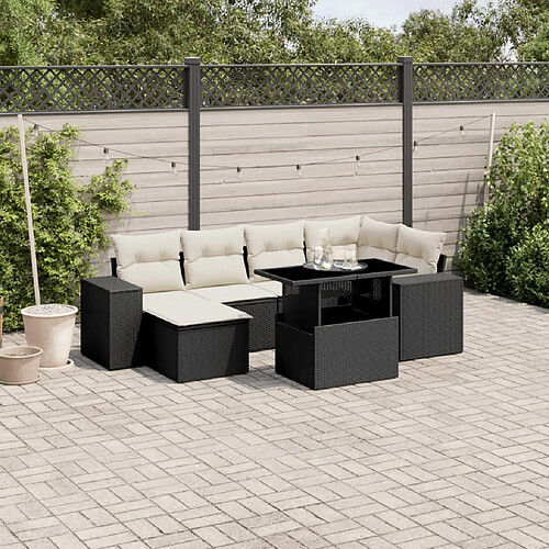 vidaXL Salon de jardin 7 pcs avec coussins noir résine tressée