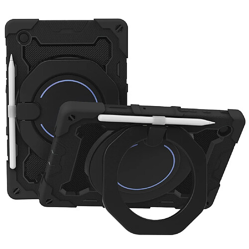 Coque en silicone coussins à quatre coins avec béquille et porte-stylo noir pour votre Samsung Galaxy Tab A8 10.5 (2021)