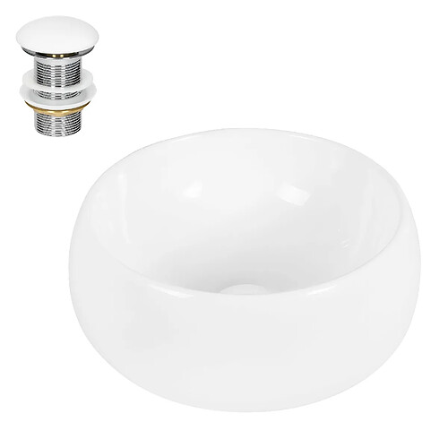 Ecd Germany Lavabo en céramique blanc ronde garniture de vidage vasque à poser Ø 400x155 mm