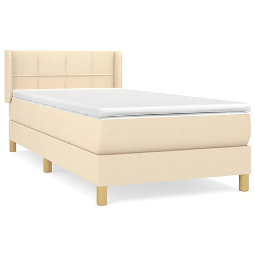 Maison Chic Structures de lit + matelas,Lit à sommier tapissier et matelas pour Chambre Crème 90x190 cm Tissu -MN17200