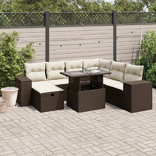 vidaXL Salon de jardin 8 pcs avec coussins marron résine tressée