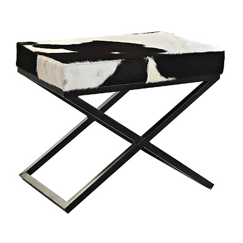 Pegane Banquette en métal et cuir coloris blanc, noir - longueur 60 x Profondeur 40 x hauteur 50 cm