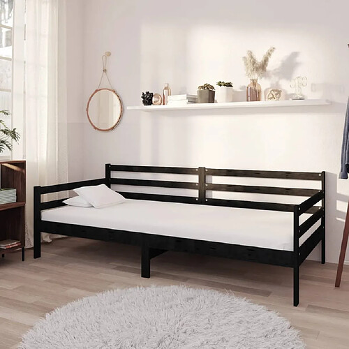 vidaXL Lit de jour sans matelas noir bois de pin massif 90x200 cm