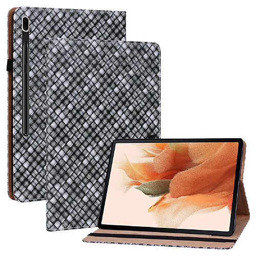 Etui en PU texture tissée multicolore avec support et porte-cartes noir pour votre Samsung Tab S7 Plus SM-T970/S7 FE SM-T730/SM-T736B