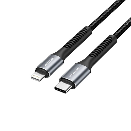 Câble de Chargement Lightning/USB-C Vention - Vitesse 480Mbps - Matériau Aluminium/PVC - Puissance 60W - Couleur Noir