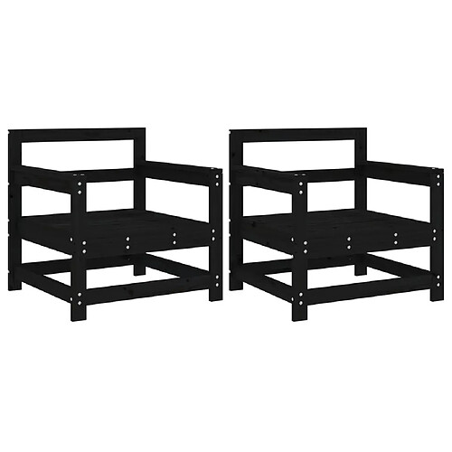 Maison Chic Lot de 2 Chaises de jardin,Fauteuil d'extérieur noir bois massif de pin -MN36015