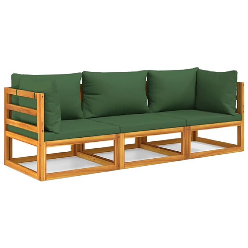 Maison Chic Salon de jardin 3 pcs + coussins - Mobilier/Meubles de jardin - Table et chaises d'extérieur vert bois massif -MN73831