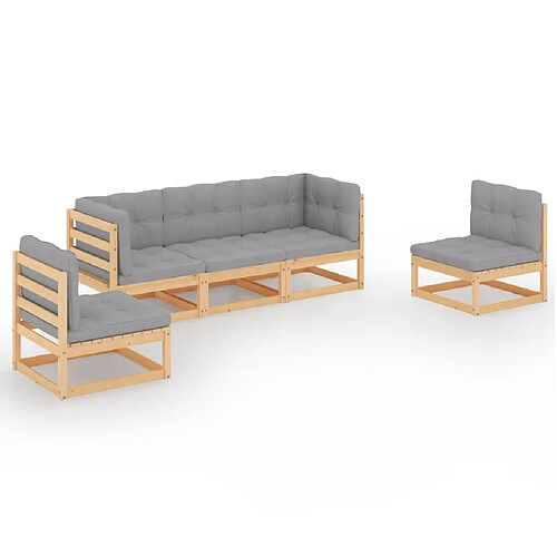 Maison Chic Salon de jardin 5 pcs + coussins - Mobilier/Meubles de jardin - Table et chaises d'extérieur Bois de pin massif -MN65196