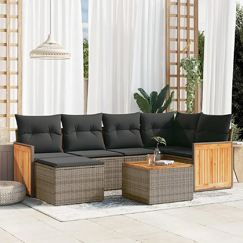 vidaXL Salon de jardin avec coussins 7 pcs gris résine tressée