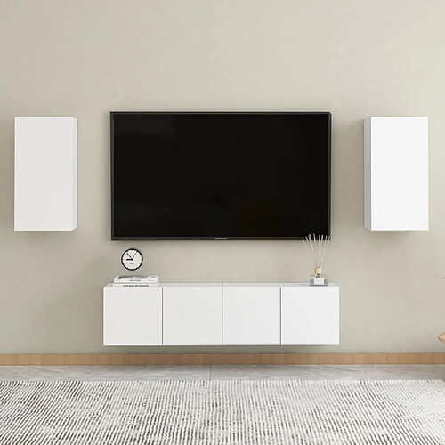 Maison Chic Ensemble de meubles TV 4 pcs | Banc TV Moderne pour salon | Meuble de Rangement - Blanc Aggloméré -MN42871