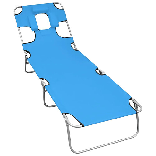 vidaXL Chaise longue pliable avec coussin de tête Acier Bleu turquoise