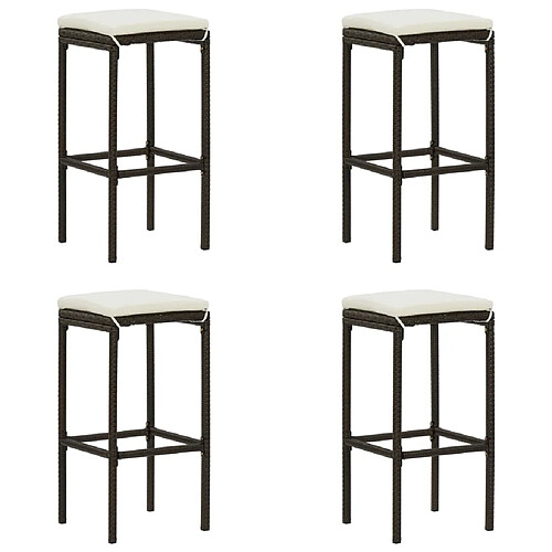 vidaXL Tabourets de bar avec coussins lot de 4 marron résine tressée